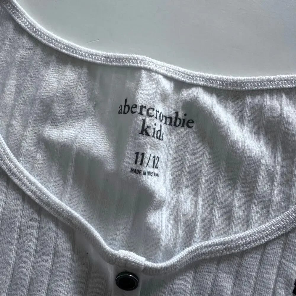 Abercrombie & Fitch Ribbed Button-Front Tie Top - White